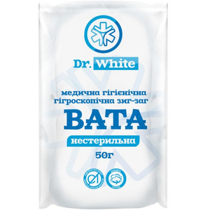 Вата медична гігроскопічна нестерильна зиг-заг 50 г Dr.White (Доктор Вайт)